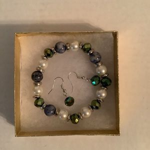 Bracelet & Earring Set Blue Green White New